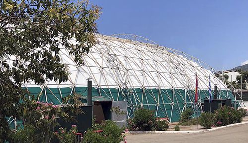 Structure tendue en dôme géodésique - KALAMATA MUNICIPAL STADIUM - Arka - pour couverture / avec membrane en pvc / pour espace public