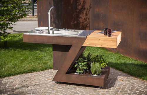 Cuisine d'extérieur - zed outdoor - ZEDEXPERIENCE - contemporaine / en inox / en bois