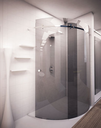 Cabine de douche à l'italienne - CURVED - Usluga Glass - en verre bombé / en inox / à portes coulissantes