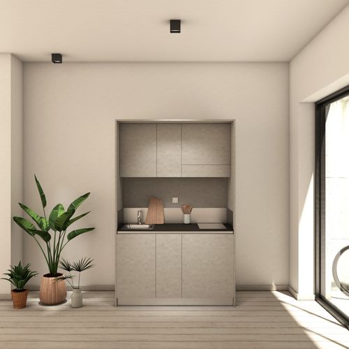 Mini cuisine moderne - ARIA 139 - MiniCucine.com - compacte / en mélaminé / monobloc