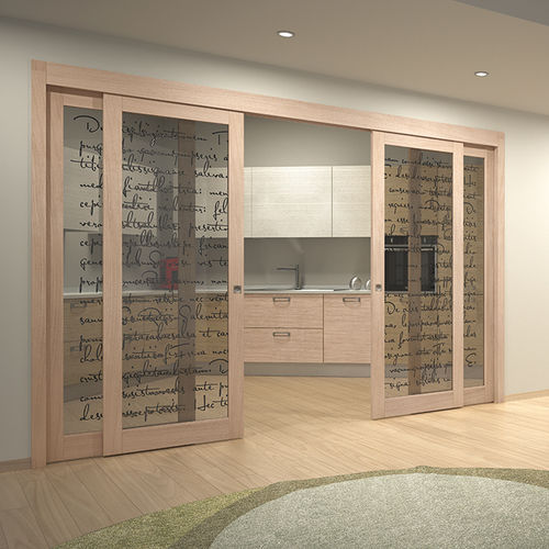 Porte d'intérieur - PLENIA - Flessya - en bois massif / coulissante / vitrée