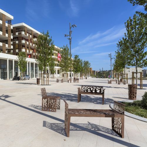 Banc public contemporain - RAMAGE COLLECTION - THE ITALIAN LAB SRL - en acier galvanisé / avec dossier / sans dossier