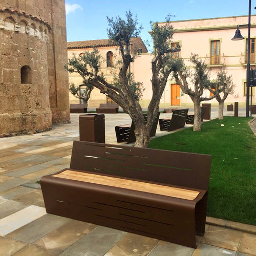 Banc public contemporain - MAC WOOD - THE ITALIAN LAB SRL - en bois exotique / en tôle d'acier / avec dossier