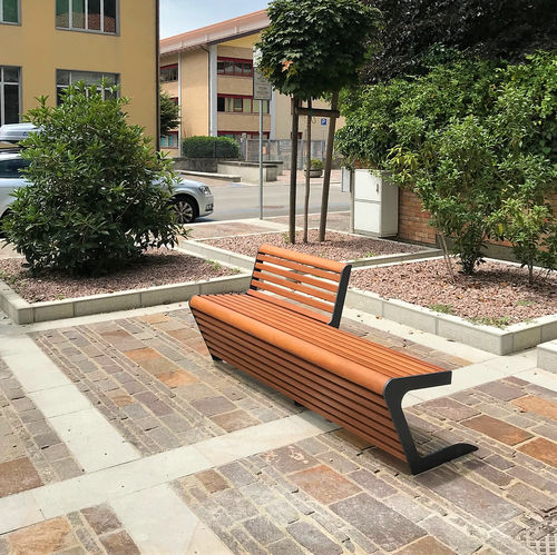 Banc public contemporain - WOODY 50/50 - THE ITALIAN LAB SRL - en bois exotique / en acier / en acier inoxydable