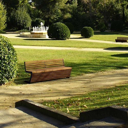 Banc public contemporain - WOODY - THE ITALIAN LAB SRL - en acier galvanisé / en acier inoxydable / en bois exotique