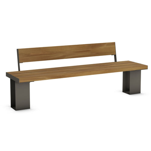 Banc public contemporain - LIBERTY - THE ITALIAN LAB SRL - en bois exotique / en tôle d'acier / avec dossier