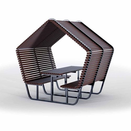 Table avec abri - URBAN RECY - THE ITALIAN LAB SRL - contemporaine / en plastique recyclé / avec piètement en acier