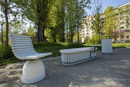 Banc public design original - COLLEZIONE SALOTTO MILANESE - STANDARD - THE ITALIAN LAB SRL - en bois / en tôle d'acier / en ciment