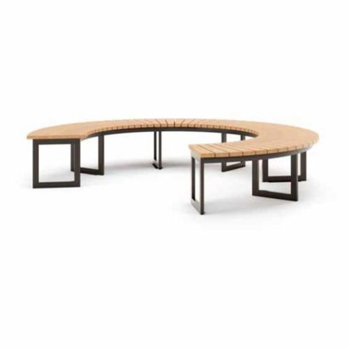 Banc public en acier à revêtement par poudre - CIRCLE - THE ITALIAN LAB SRL - en acier inoxydable / en bois exotique / en acier