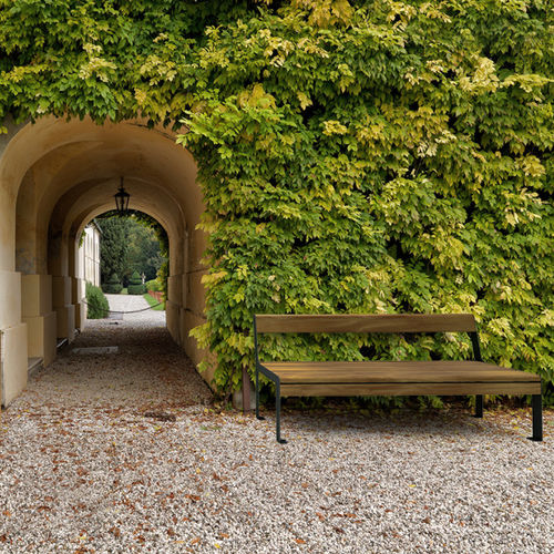 Banc public contemporain - RETRO' - THE ITALIAN LAB SRL - en bois exotique / en acier galvanisé / avec dossier