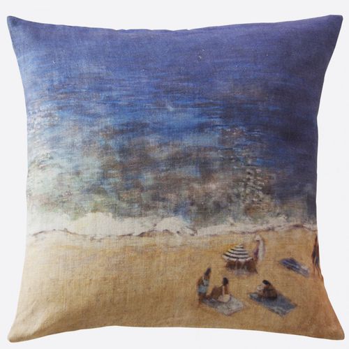 Coussin carré - JOURNÉE À LA PLAGE - Maison Lévy - rectangulaire / scène / en tissu