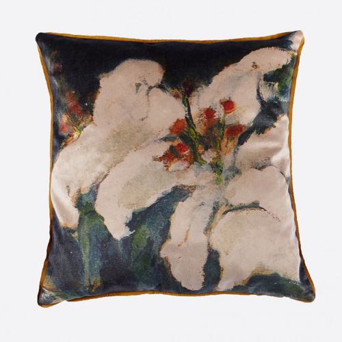 Coussin carré - LYS - Maison Lévy - à motif floral / en lin