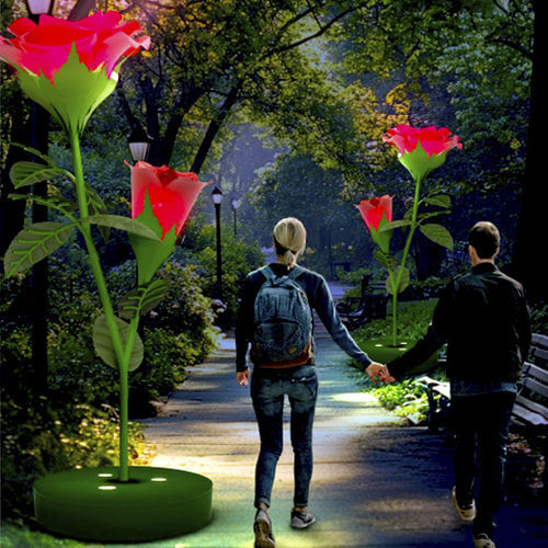 Installation artistique décoratif - 3D Double Rose - Terra Group - lumineuse / urbain / au sol