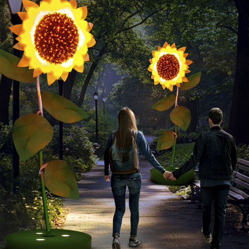 Installation artistique décoratif - 3D Sunflower - Terra Group - lumineuse / urbain / au sol