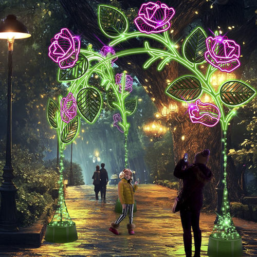 Installation artistique d'extérieur - 3D ROSES - Terra Group - lumineux (LED) / en arc / sur pied