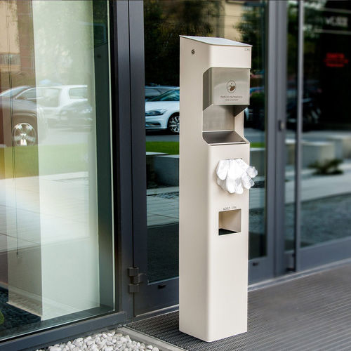 Distributeur de gel hydroalcoolique au sol - SANIT - ZANO Street Furniture - avec distributeur de gants / avec poubelle intégrée / avec distributeur de lingettes