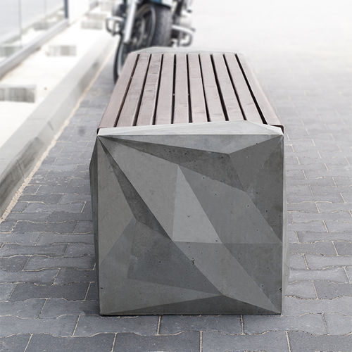 Banc public contemporain - TRIGONO 02.434 - ZANO Street Furniture - en bois / en inox / en béton