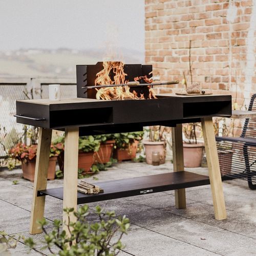 Barbecue à charbon - GRL104 - egoé - à poser / en acier inoxydable / en bois