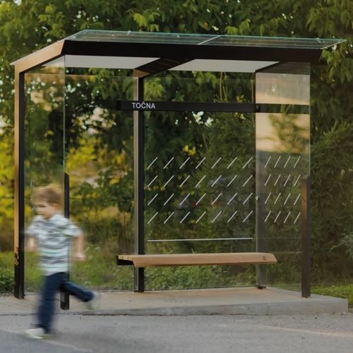 Abribus en verre - X1-210R-SS - egoé - en acier galvanisé / en acier thermolaqué / avec banc