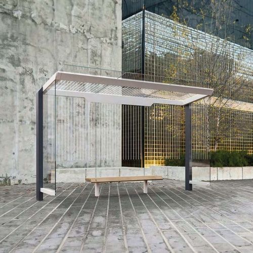 Abribus en verre - X2-310-SS  - egoé - en acier galvanisé / en acier thermolaqué / avec banc