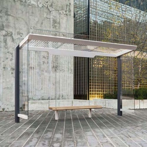 Abribus en verre - X2-410-SS - egoé - en acier galvanisé / en acier thermolaqué / avec banc