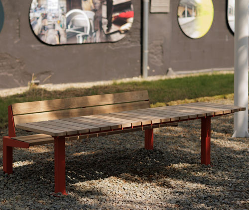 Table de pique-nique contemporaine - U4-6520 - egoé - en bois massif / en bois huilé / avec piètement en acier thermolaqué