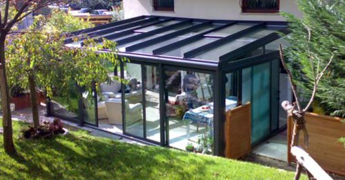 Pergola autoportée - VIEW MOVE - GreenDesign - adossée / en aluminium / couverture en verre