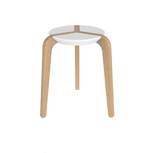 Tabouret contemporain - Boulon Blanc - en chêne / en bois laqué / 3 pieds