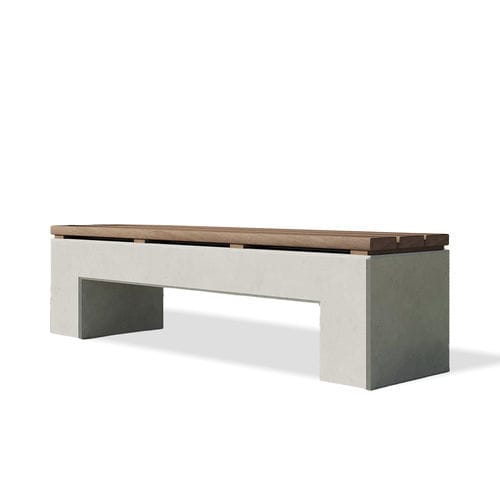 Banc public contemporain - angulus sedes pontis 1 - CO33 - en bois massif / en béton / sans dossier