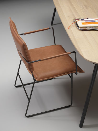 Chaise de salle à manger contemporaine - Norman - Jess - d'intérieur / en cuir / avec piètement en acier