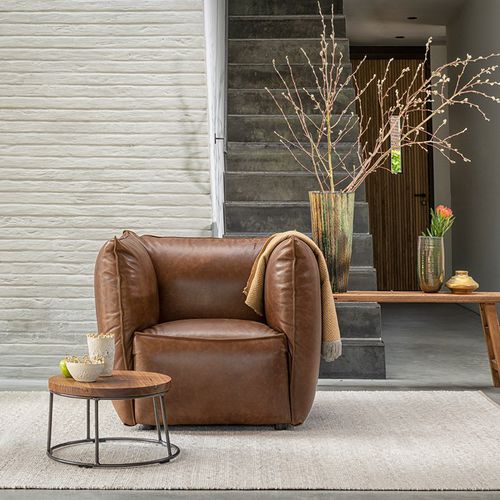 Fauteuil contemporain - Vasa - Jess - en cuir / marron / avec accoudoirs
