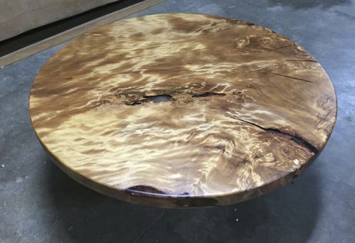 Table à manger contemporaine - KAURI - Unik - en acier inoxydable / en bois fossilisé / ronde