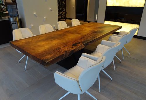 Table à manger contemporaine - KAURI - Unik - en bois massif / en acier / en acier inoxydable