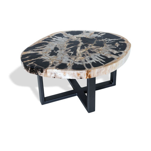 Table d'appoint contemporaine - SKU: 230	 - Unik - en acier / en acier inoxydable / en bois fossilisé
