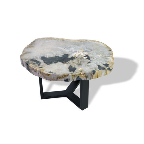 Table d'appoint contemporaine - SKU: 235	 - Unik - en acier / en acier inoxydable / en bois fossilisé
