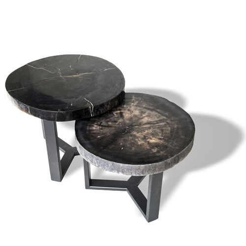 Table d'appoint contemporaine - 508 - Unik - en bois fossilisé / ronde / ovale