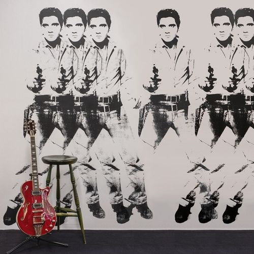 Papier peint contemporain - ELVIS - FLAVOR PAPER - en tissu / à motif / noir