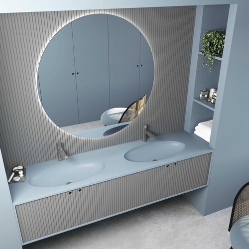 Plan vasque double - Eliptic - QUARE DESIGN - en résine / sur mesure / avec porte-serviettes intégré