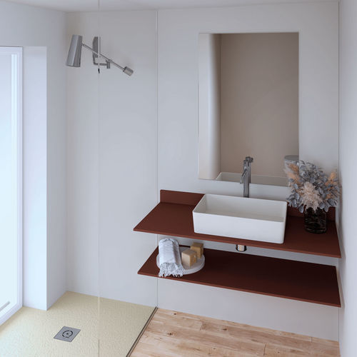 Plan vasque en résine - Energy - QUARE DESIGN - sur mesure / à usage professionnel / avec porte-serviettes intégré