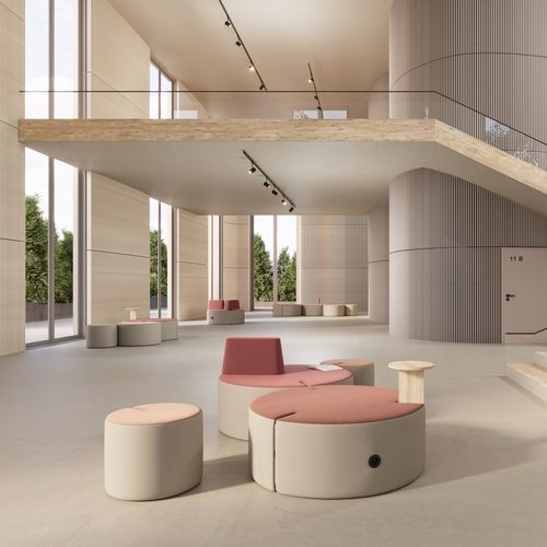 Pouf contemporain - TRI.PLY - Nowy Styl - en tissu / en bois / rond