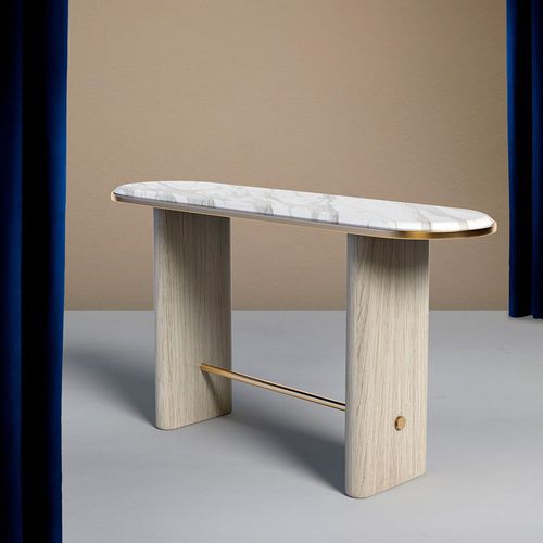 Console contemporaine - MINIMA - Larforma - en marbre / avec piètement en chêne / ovale