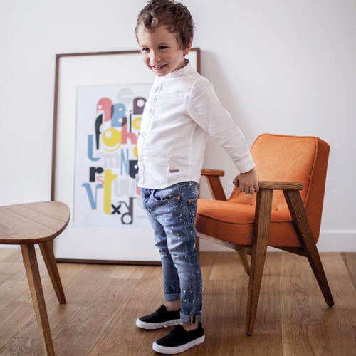Fauteuil contemporain - JUNIOR - 366 Concept - en tissu / en bois massif / en chêne
