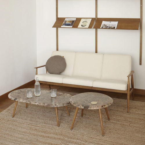 Table basse contemporaine - FOX LONG  - 366 Concept - en marbre / avec piètement en bois massif / courbée