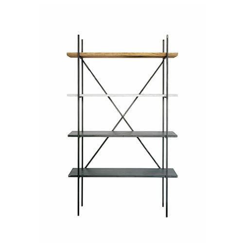 Étagère contemporaine - INDUSTRIAL - NUTSANDWOODS - en chêne / en fer / en marbre