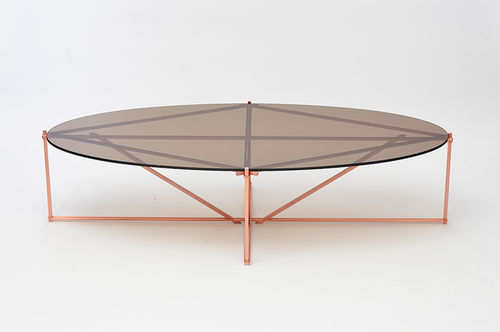 Table basse contemporaine - TENSEGRITY - Gabriel Scott - en verre trempé / en acier / ovale