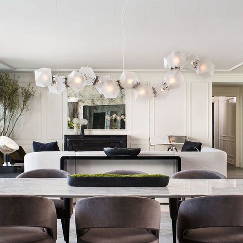 Lustre design original - WELLES GLASS - Gabriel Scott - en verre soufflé / en acier / en nickel