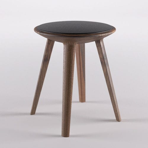 Tabouret contemporain - KALOTA - MITJA - en cuir / en bois massif / avec piètement en bois massif
