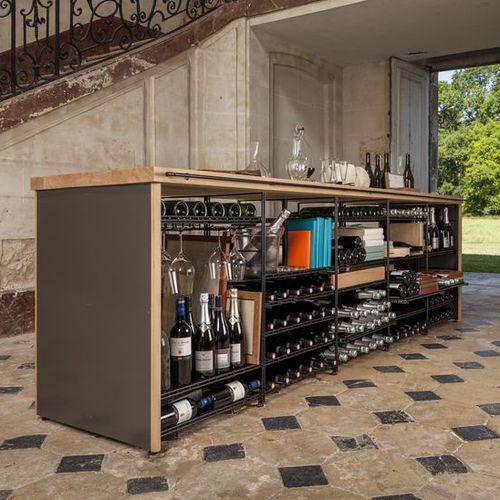 Comptoir de bar - L’Atelier du Vin - en hêtre / en acier thermolaqué / droit