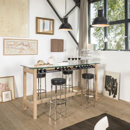 Comptoir de bar - L’Atelier du Vin - en chêne / en acier à revêtement par poudre / en verre trempé