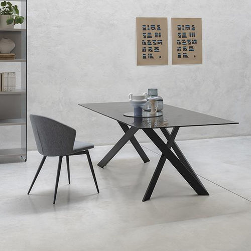 Table contemporaine - VERTIGO - pezzani home collection - en verre / en marbre / avec piètement en acier